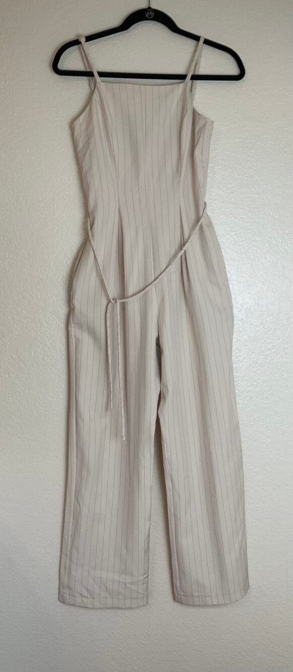 Monteau Los Angeles Striped Wide Leg Jumpsuit XS Cream Sleeveless